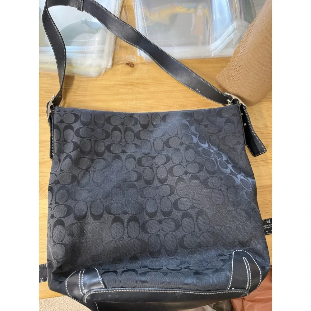 Coach Vintage Signature Monogram C Canvas Hobo/Bucket Bag 02' 6076 Black Y2K